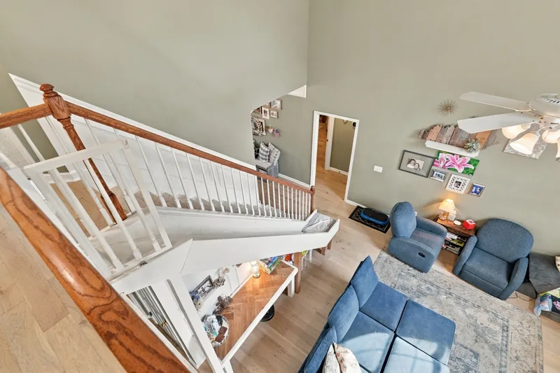 View from the upstairs landing into the living room